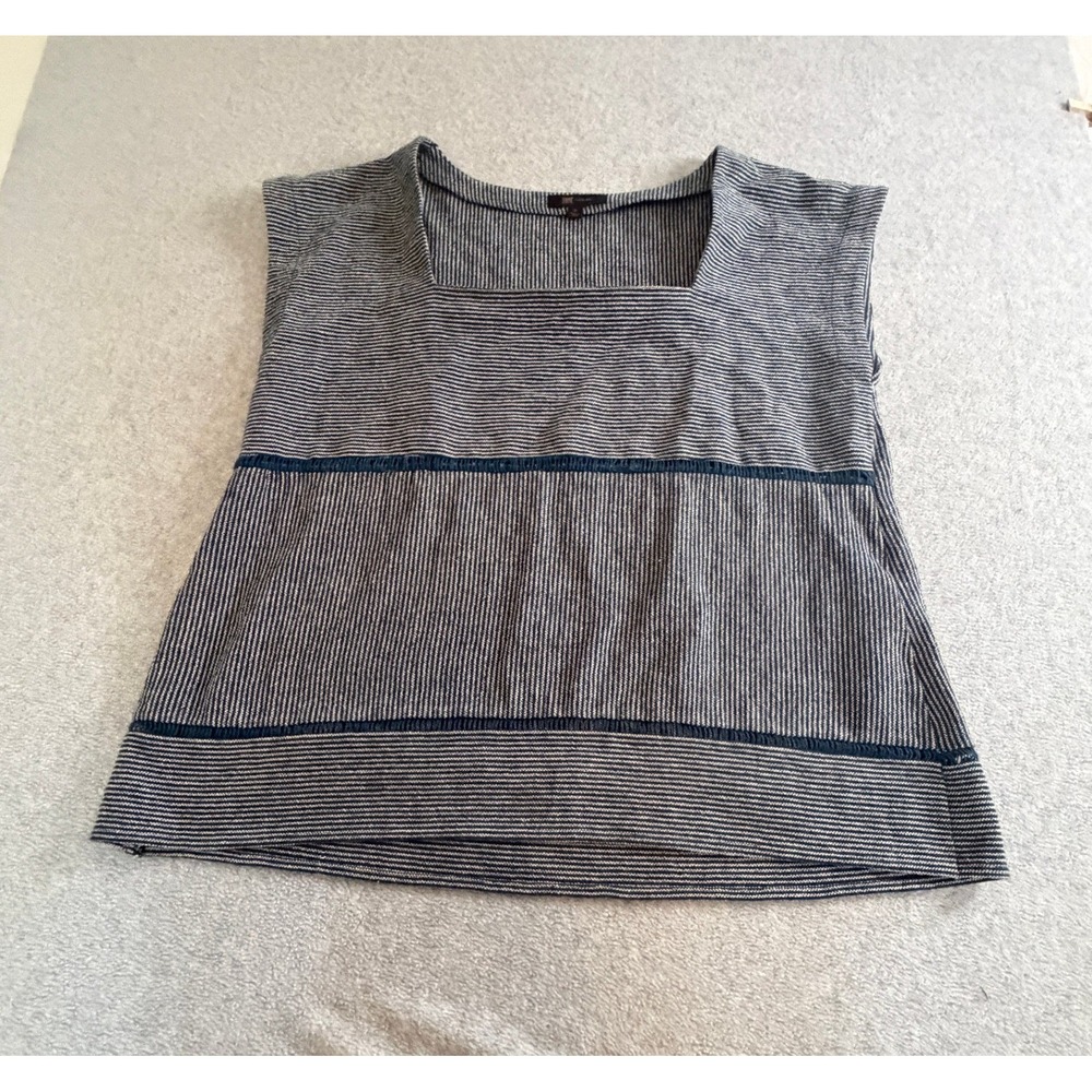 Frye Women Blue White Striped Square Neck Sleeveless Tank Top Blouse Small